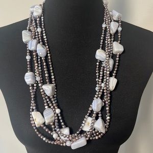 Purple “pearl “ and stone necklace
